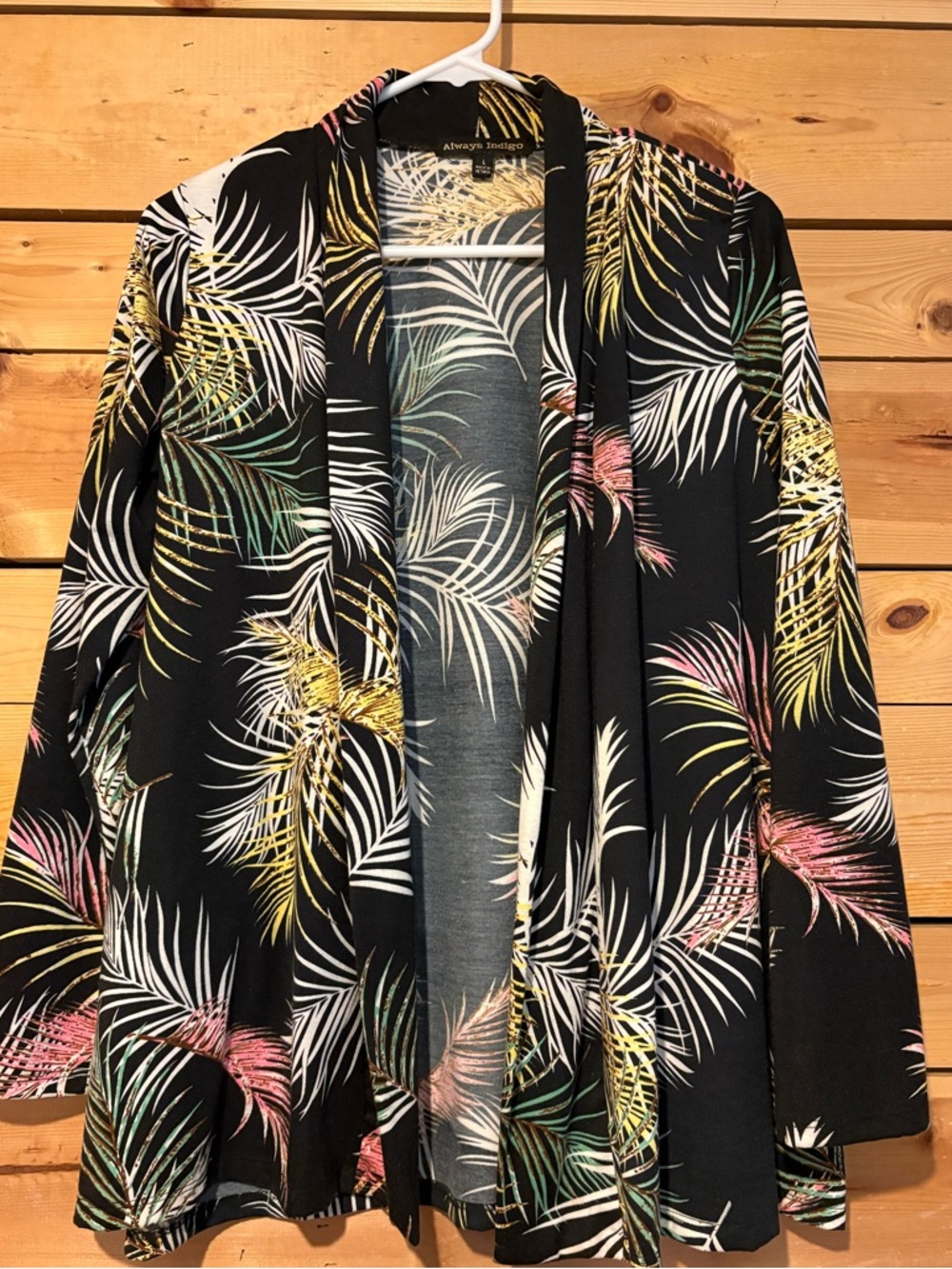 Always Indigo Black Palm-Print Open Blazer